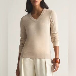 Quince Cotton Cashmere V Neck Sweater Size L Heathered Oatmeal Minimalist Basic